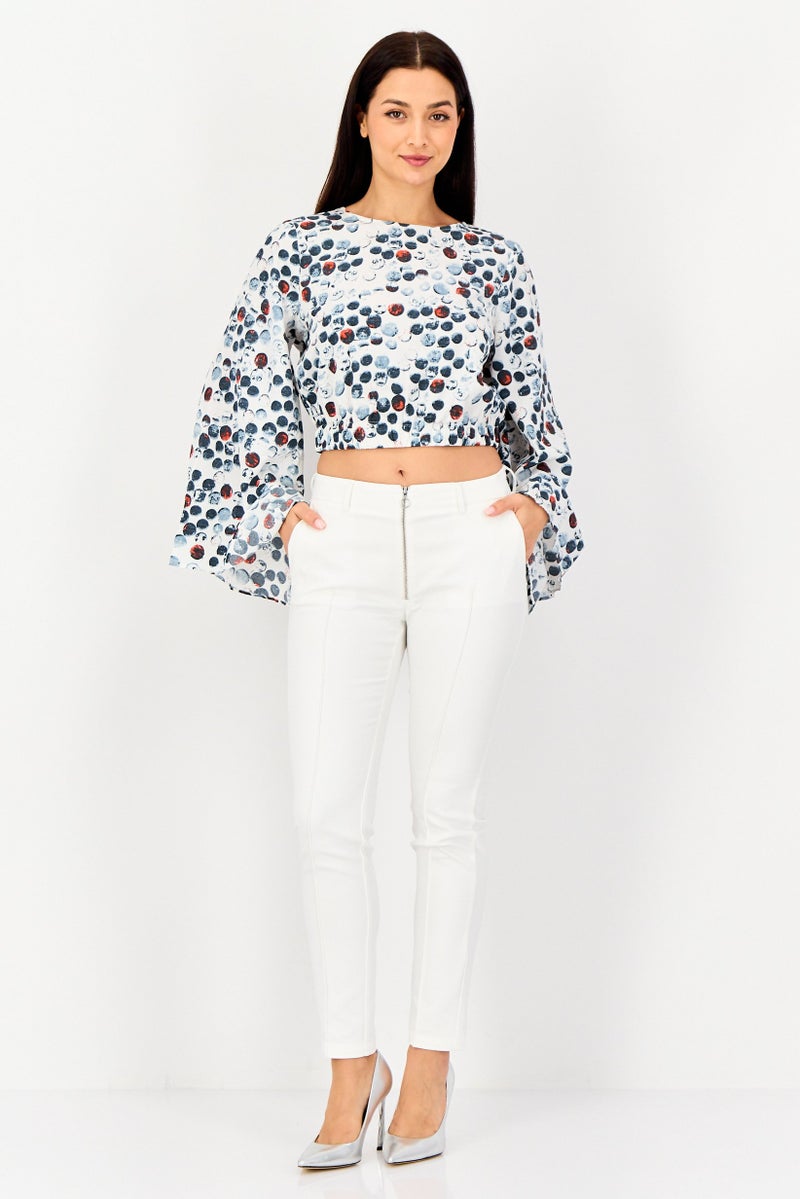 VERO MODA Women Jewel Neck Long Sleeve Allover Print Blouse, Multicolor - Image 2