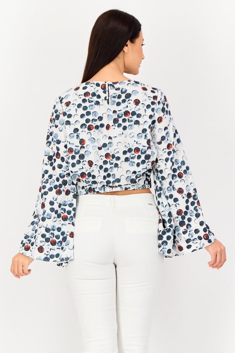 VERO MODA Women Jewel Neck Long Sleeve Allover Print Blouse, Multicolor - Image 4