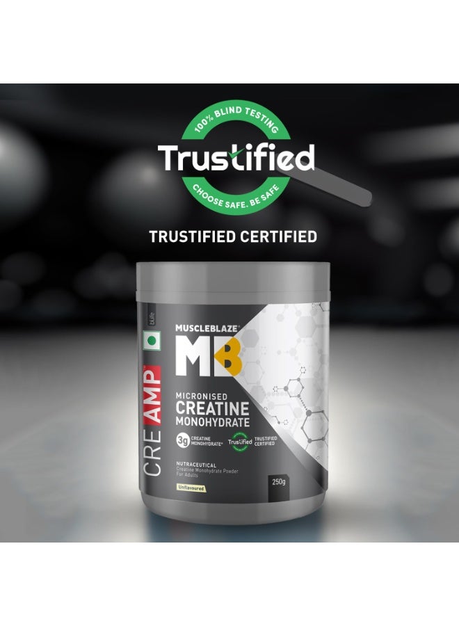مسل بلايز مسحوق MuscleBlaze CreAMP (كرياتين مونوهيدرات ميكروني)، غير مُنكَّه (80 حصة، 250 جم) مع عبوة خلط (Shaker) | كرياتين معتمد من Trustified - Image 3