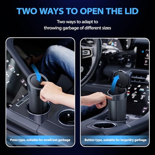 AotoKinMirro Car Cup Holder Trash Can with Lid - Mini Small Auto Garbage Can Bin for Vehicle, Car Door, Back Seat - Leakproof Portable Dustbin (Black) - Image 4