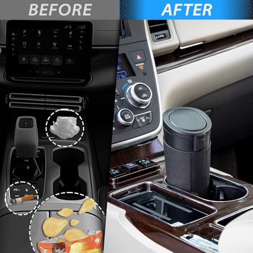 AotoKinMirro Car Cup Holder Trash Can with Lid - Mini Small Auto Garbage Can Bin for Vehicle, Car Door, Back Seat - Leakproof Portable Dustbin (Black) - Image 2