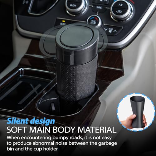 AotoKinMirro Car Cup Holder Trash Can with Lid - Mini Small Auto Garbage Can Bin for Vehicle, Car Door, Back Seat - Leakproof Portable Dustbin (Black) - Image 5