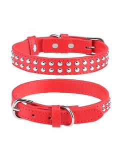 BINGPET BA2006 Adjustable Dog Real Split Leather Studded Pet Dog Collar, Durable Doggy Collars for Small Medium Large Dogs - RED M  - Image 1