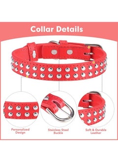 BINGPET BA2006 Adjustable Dog Real Split Leather Studded Pet Dog Collar, Durable Doggy Collars for Small Medium Large Dogs - RED M  - Image 3