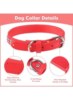 BINGPET BA2006 Adjustable Dog Real Split Leather Studded Pet Dog Collar, Durable Doggy Collars for Small Medium Large Dogs - RED M  - Image 4