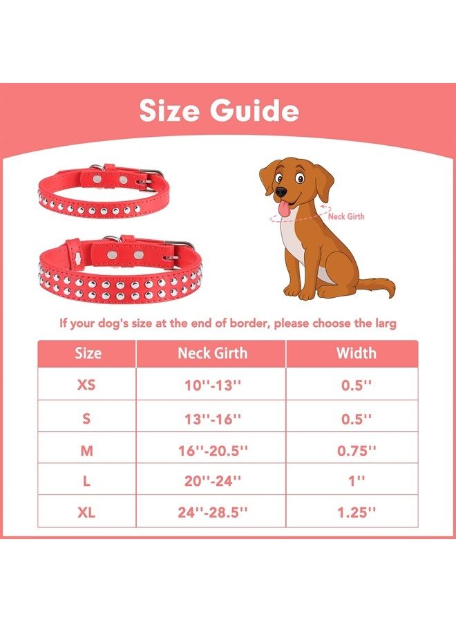 BINGPET BA2006 Adjustable Dog Real Split Leather Studded Pet Dog Collar, Durable Doggy Collars for Small Medium Large Dogs - RED M - Image 2