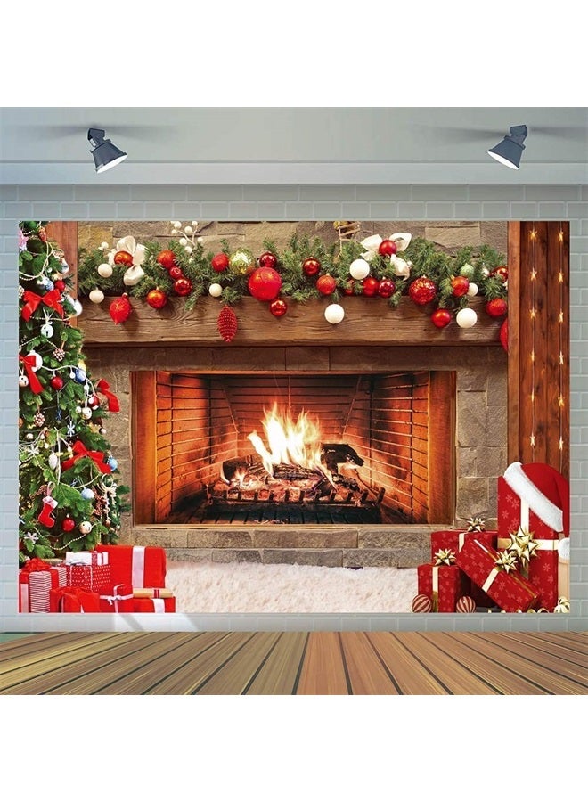 CYLYH 7x5ft Christmas Photography Backdrop Christmas Fireplace Theme Backdrop Christmas Party Decorations Birthday Party Kids Portrait Photo Studio Booth Props SDJ-502 - Image 1