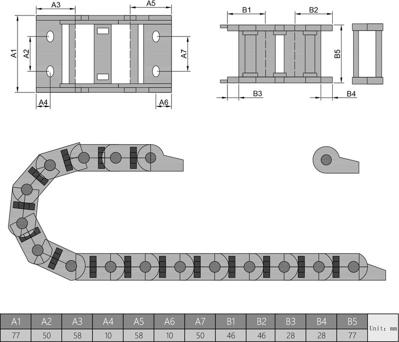 Fielect Drag Chain Cable Carrier Open Type with End Connectors R55 25X62mm 1 Meter Plastic for Electrical CNC Router Machines Black with Yellow Dots 1Pcs - Image 2