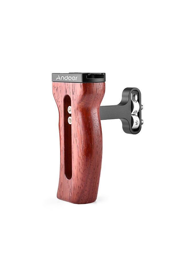ANDOER Universal Camera Cage Wooden Handle Left/Right Side Hand Grip with Cold Shoe Mount 1/4 Inch & 3/8 Inch Screw Holes Video Photography Accessories  - Image 1