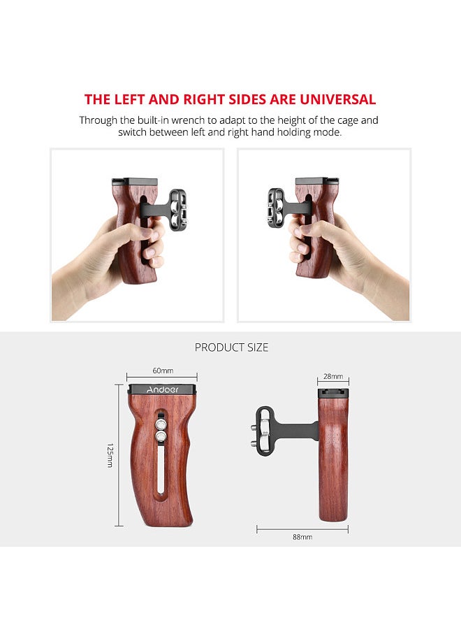 ANDOER Universal Camera Cage Wooden Handle Left/Right Side Hand Grip with Cold Shoe Mount 1/4 Inch & 3/8 Inch Screw Holes Video Photography Accessories  - Image 4