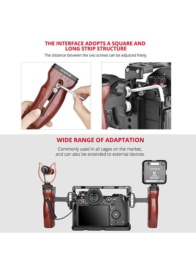 ANDOER Universal Camera Cage Wooden Handle Left/Right Side Hand Grip with Cold Shoe Mount 1/4 Inch & 3/8 Inch Screw Holes Video Photography Accessories  - Image 2