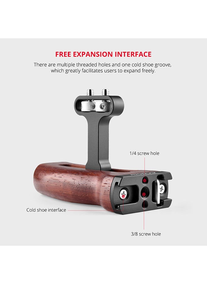 ANDOER Universal Camera Cage Wooden Handle Left/Right Side Hand Grip with Cold Shoe Mount 1/4 Inch & 3/8 Inch Screw Holes Video Photography Accessories  - Image 3