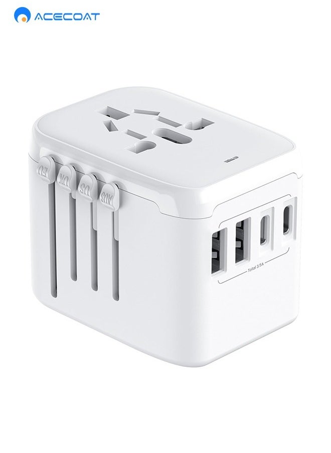 ايسكوت محول طاقة سفر عالمي دولي، محول قابس سفر أوروبي 5 في 1 مع شاحن حائط USB-A مزدوج بسعة 3.5 أمبير وشاحن جداري USB-C مزدوج بمخرج عالمي لأوروبا والولايات المتحدة والمملكة المتحدة وأستراليا وآسيا  - Image 1