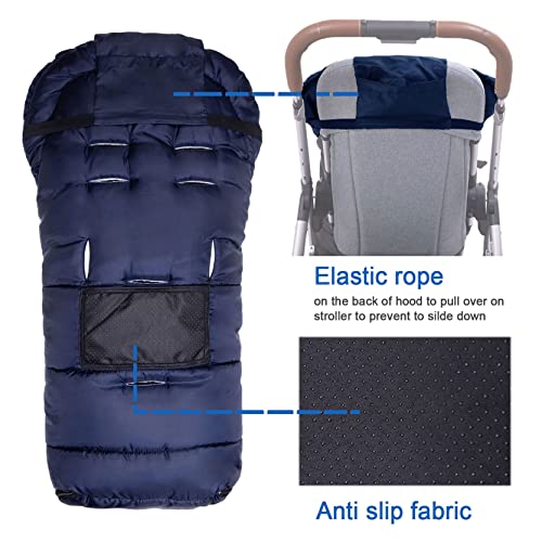Yobee Universal Cozy Fleece Stroller Footmuff, Winter Outdoor Tour Waterproof Baby Sleeping Bag, Anti-Slip, Adaptable for Almost Stroller, Pram, Navy - Image 5