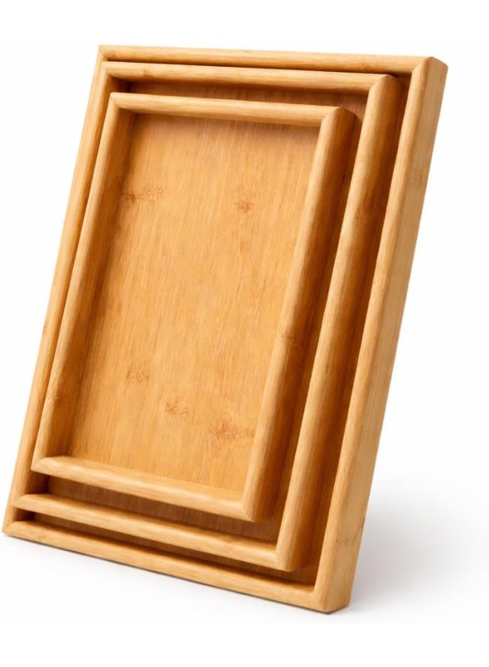 Bamboo Serving Tray Set of 3 – Rectangular Wooden Trays with Raised Edges for Tea, Coffee & Breakfast - Image 1