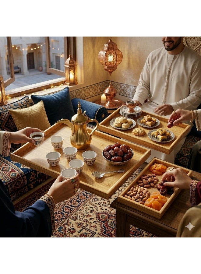 Bamboo Serving Tray Set of 3 – Rectangular Wooden Trays with Raised Edges for Tea, Coffee & Breakfast - Image 5