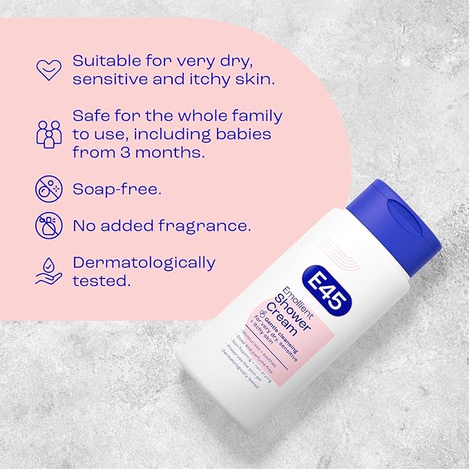 E45 Shower Cream for Dry Sensitive and Itchy Skin Moisturising Body Wash for Men and Women Helps Maintain Skin pH Suitable for Eczema and Dermatologically Tested 200 ml - Image 5