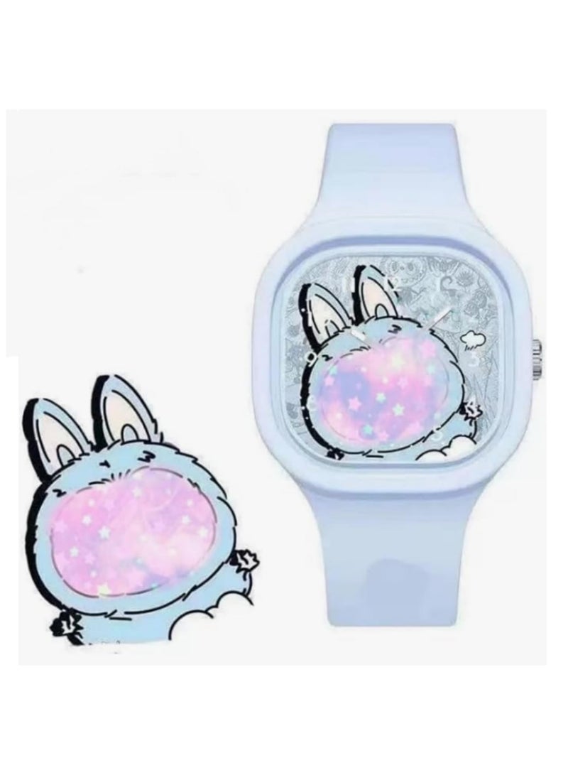 1pcs Kids Watches Cartoon Wrist Watch Ages 3-12 Sports 3D Cute Cartoon Digital 4 Color Lights Wrist Watch for Kids for bubu Pattern (blue) - Image 2