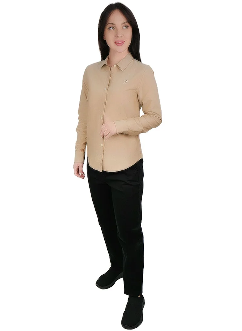 GIORDANO  Women’s Slim Fit Cotton Oxford Shirt | Acute Collar with Embroidery for Women | Best Price UAE