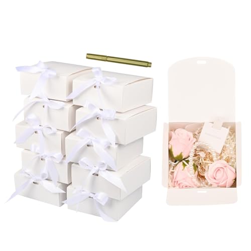 WLUSEAXI 10 Pack Small Gift BoxesWhite Square Gift Box with Metal Pen for WeddingBirthday Baby ShowerCandy Cookies 45X45X2 Inch - Image 1