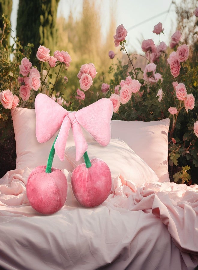Beeveer Bow Pillow Cherry Throw Pillow Aesthetic Cute Coquette Room Decor Funny Preppy Cherry Cushions for Bedroom Living Room Sofa Bed Chair Decoration (Pink,Large) - Image 3