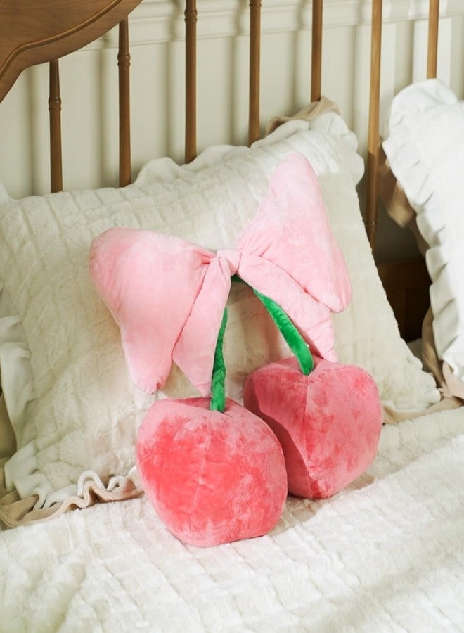 Beeveer Bow Pillow Cherry Throw Pillow Aesthetic Cute Coquette Room Decor Funny Preppy Cherry Cushions for Bedroom Living Room Sofa Bed Chair Decoration (Pink,Large) - Image 5