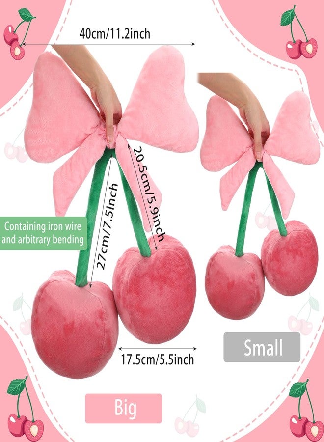 Beeveer Bow Pillow Cherry Throw Pillow Aesthetic Cute Coquette Room Decor Funny Preppy Cherry Cushions for Bedroom Living Room Sofa Bed Chair Decoration (Pink,Large) - Image 2
