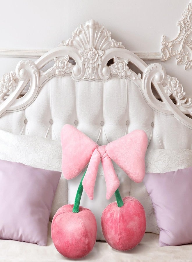 Beeveer Bow Pillow Cherry Throw Pillow Aesthetic Cute Coquette Room Decor Funny Preppy Cherry Cushions for Bedroom Living Room Sofa Bed Chair Decoration (Pink,Large) - Image 4