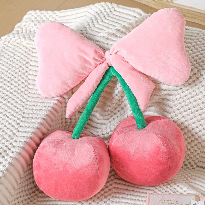 Beeveer Bow Pillow Cherry Throw Pillow Aesthetic Cute Coquette Room Decor Funny Preppy Cherry Cushions for Bedroom Living Room Sofa Bed Chair Decoration (Pink,Large) - Image 1