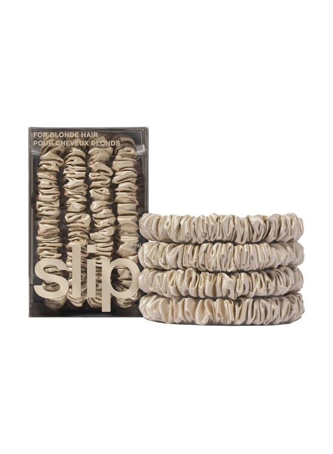 slip Silk Skinny Scrunchies - Blonde | Set of 4 Pure Silk Skinny Scrunchies | 100% Mulberry Silk, Anti-Crease, Gentle on Hair, Reduces Breakage | Stylish, Durable, Ideal for All Hair Types - Image 1