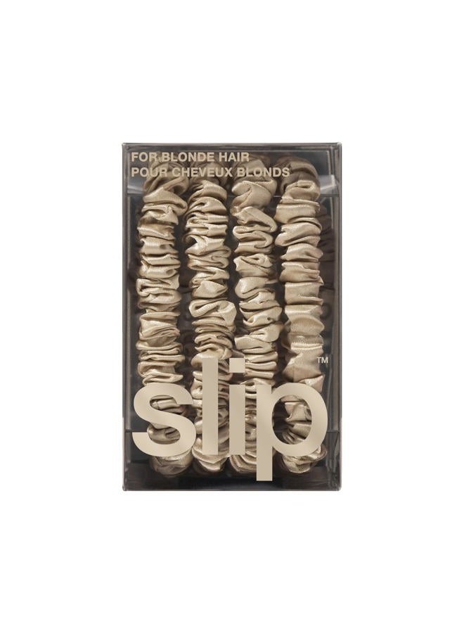 slip Silk Skinny Scrunchies - Blonde | Set of 4 Pure Silk Skinny Scrunchies | 100% Mulberry Silk, Anti-Crease, Gentle on Hair, Reduces Breakage | Stylish, Durable, Ideal for All Hair Types - Image 3