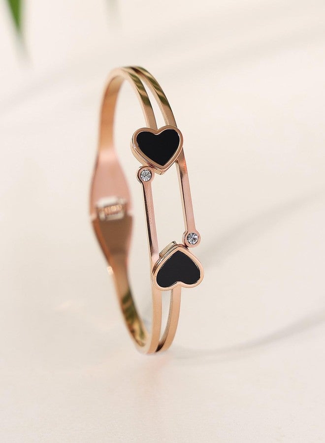 STYOLLO Latest Rose Gold Black Heart Design Anti-Tarnish Bracelet Bangle Set For Women & Girls with American Diamonds | Designer Girl's Bracelet Fashion Jewellery | Couples Gifts | Free Size-Set of 1 - Image 5