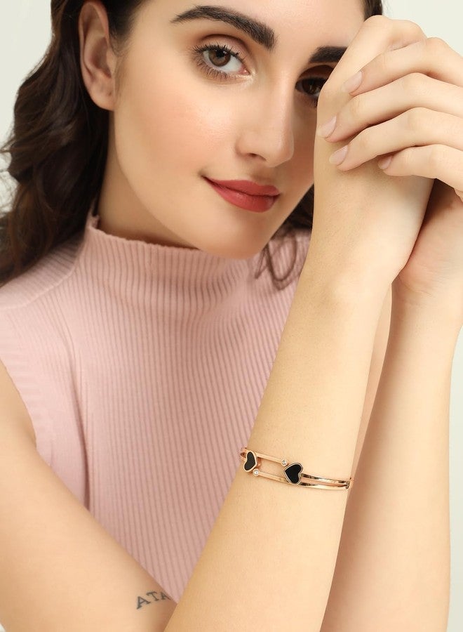 STYOLLO Latest Rose Gold Black Heart Design Anti-Tarnish Bracelet Bangle Set For Women & Girls with American Diamonds | Designer Girl's Bracelet Fashion Jewellery | Couples Gifts | Free Size-Set of 1 - Image 3
