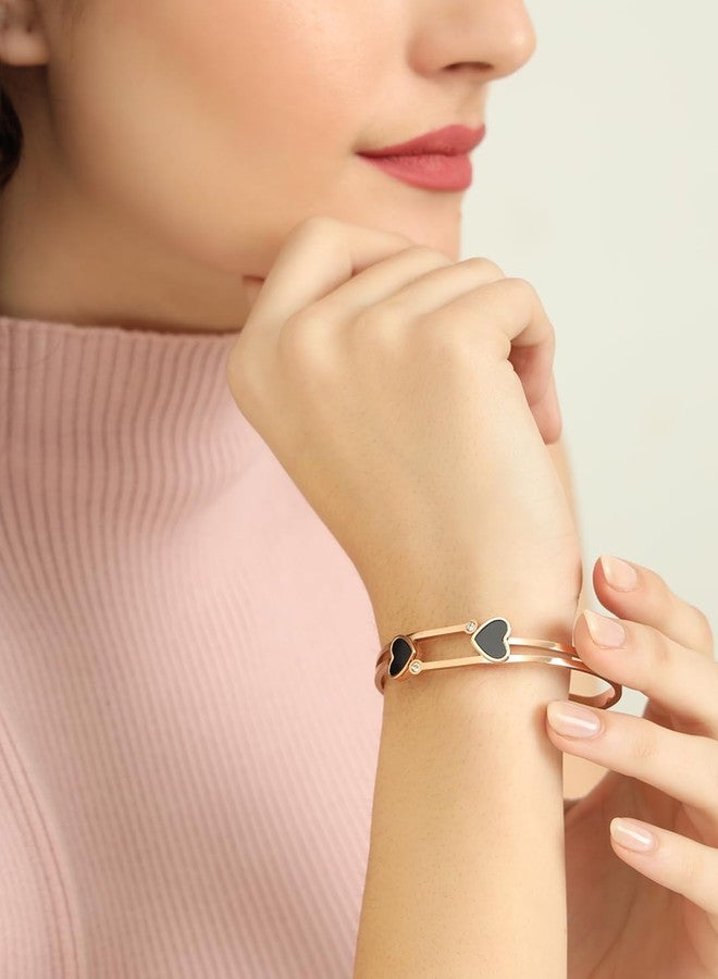 STYOLLO Latest Rose Gold Black Heart Design Anti-Tarnish Bracelet Bangle Set For Women & Girls with American Diamonds | Designer Girl's Bracelet Fashion Jewellery | Couples Gifts | Free Size-Set of 1 - Image 4