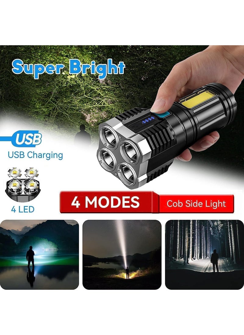 WENGTY WENGTY 4 in 1 Led Torch Lights Rechargeable Emergency Torch Light USB Charge Waterproof Handheld Flashlight High Power Long Distance Beam Range 4 Mode Torch for  - Image 2