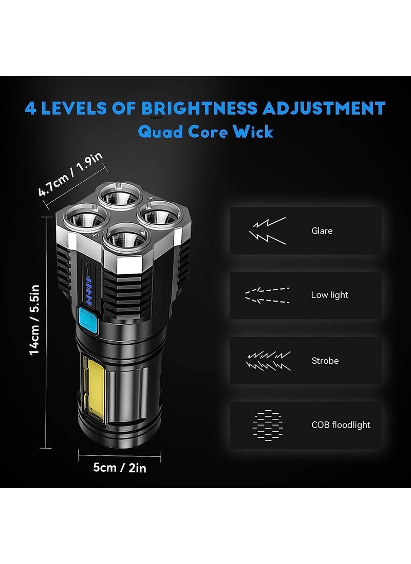 WENGTY WENGTY 4 in 1 Led Torch Lights Rechargeable Emergency Torch Light USB Charge Waterproof Handheld Flashlight High Power Long Distance Beam Range 4 Mode Torch for  - Image 5