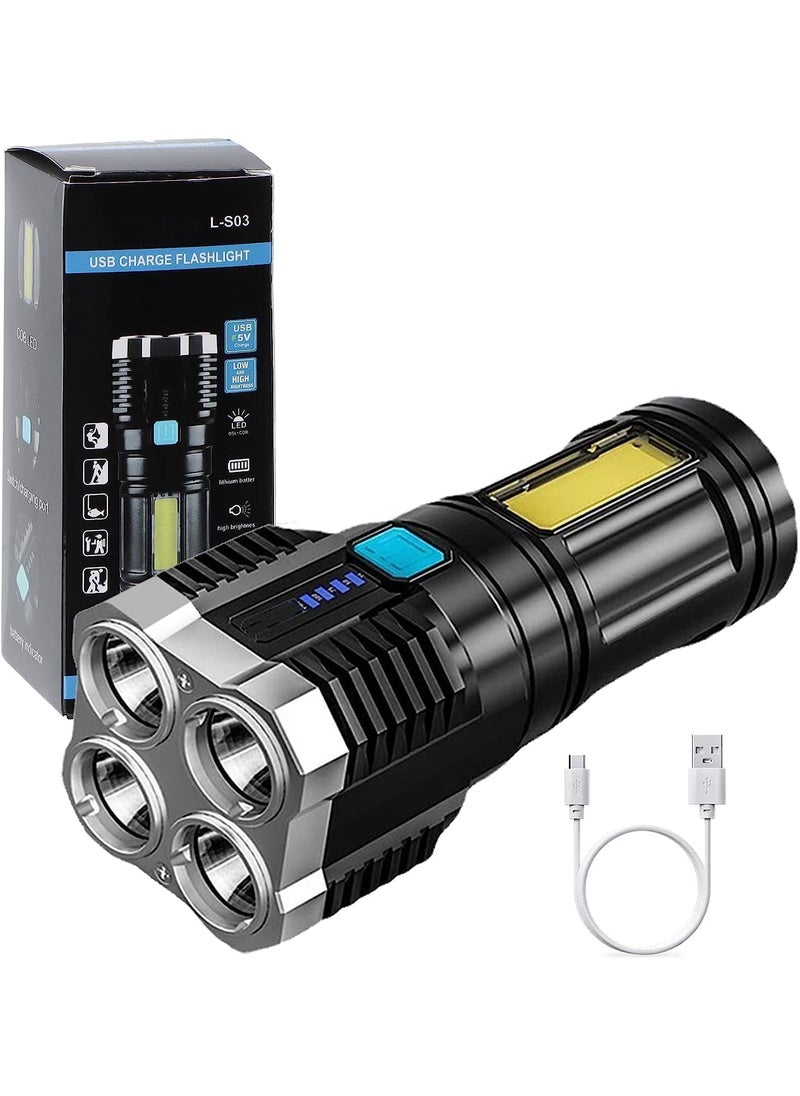 WENGTY WENGTY 4 in 1 Led Torch Lights Rechargeable Emergency Torch Light USB Charge Waterproof Handheld Flashlight High Power Long Distance Beam Range 4 Mode Torch for  - Image 1
