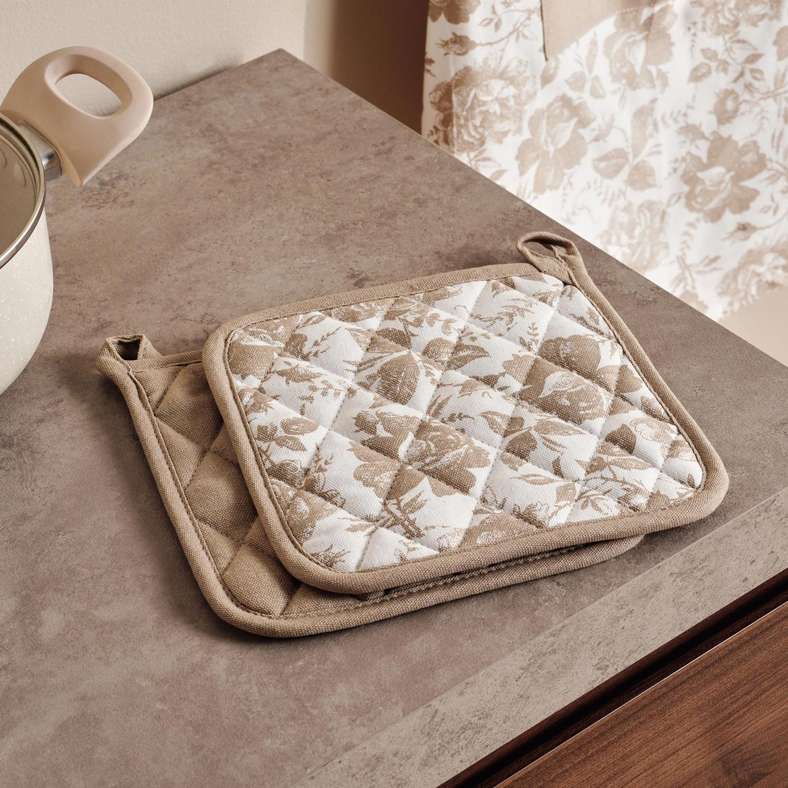 English Garden 2Piece Cotton Printed Potholder Set 20x20cm - Beige