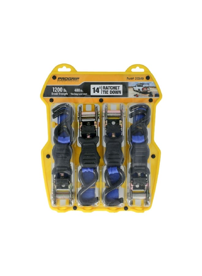 Pro Grip 4-Piece Breaking Strength Webbing Tie Down Ratchet Blue and Black 14 ft 312640 - Image 1