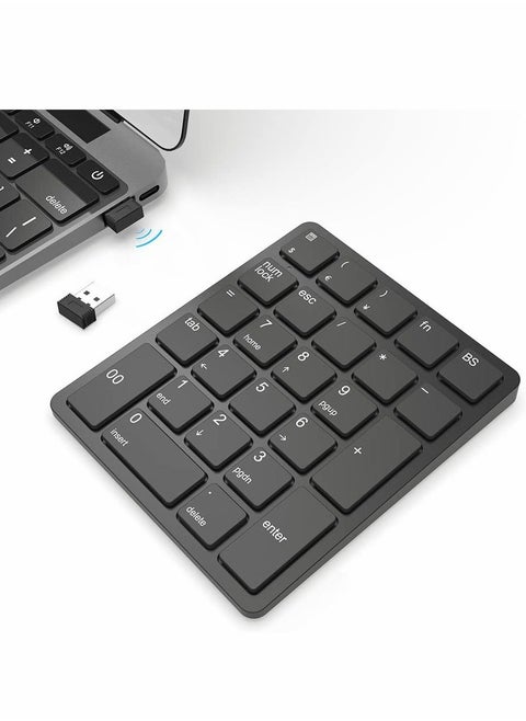 26 Keys Bluetooth Wireless Number Pad Rechargeable 10Key 2.4GHz Numeric Keypad Efficiently Data Entry with BackSpace for Laptop Desktop MacBook Pro Air iMac iPhone iPad