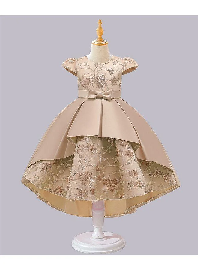 Mark & Mia Mark & Mia Floral Embroidered and Embellished Short Sleeves Frock - Beige