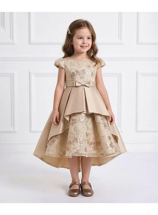 Mark & Mia Mark & Mia Floral Embroidered and Embellished Short Sleeves Frock - Beige