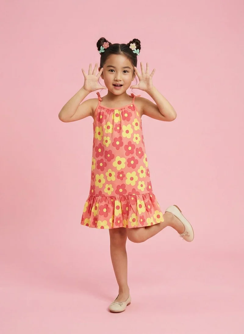 نوتيناتي Nautinati Girls' 100% Cotton All-over Floral Print A-line Dress