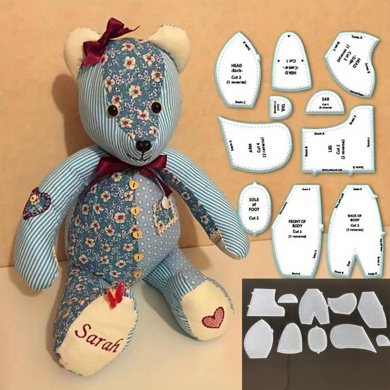 YICBOR Memory Bear Sewing Templates Set, 10Pcs Durable Acrylic Teddy Bear Sewing Patterns & Templates with Detailed Instructions for Sewing (Small) - Image 1