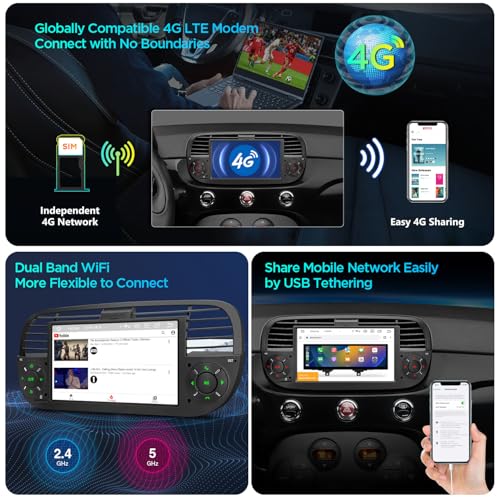 Xtrons إكس ترونز لفيات 500 (2007-2015) راديو بشاشة تعمل باللمس، 7 إنش أندرويد 14 ستيريو للسيارة لاستبدال وحدة الرأس في فيات 500 مع DSP مدمج، كار بلاي، أندرويد أوتو 4+64 جيجابايت (أسود) - Image 3