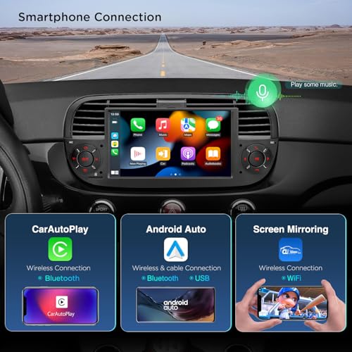 Xtrons إكس ترونز لفيات 500 (2007-2015) راديو بشاشة تعمل باللمس، 7 إنش أندرويد 14 ستيريو للسيارة لاستبدال وحدة الرأس في فيات 500 مع DSP مدمج، كار بلاي، أندرويد أوتو 4+64 جيجابايت (أسود) - Image 4