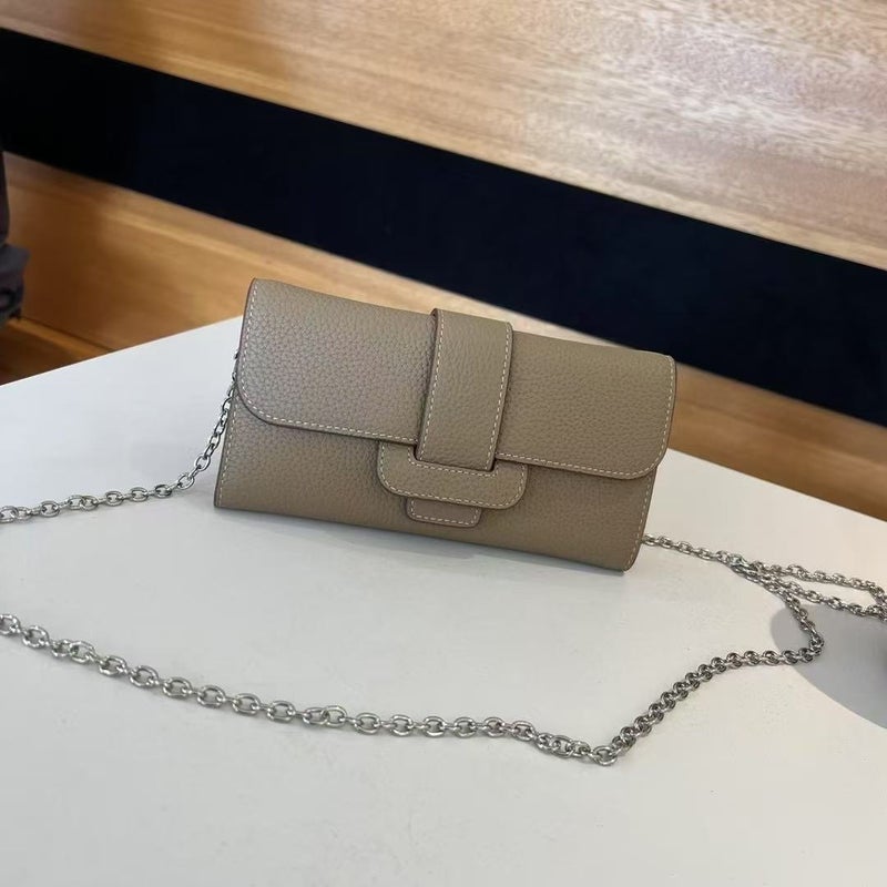 First-Layer Cowhide Flip-Top Korean Style Storage Wallet Small Fresh Multi-Card Slot Multi-Functional Wallet Cross-Body Mobile Phone Bag - Image 2