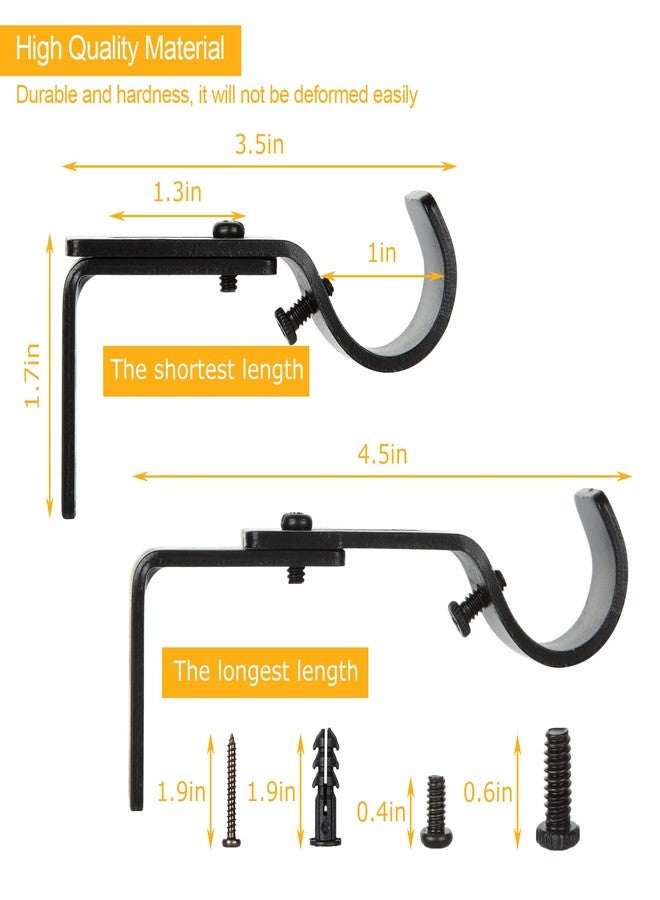 LISHINE 12 Pcs Curtain Rod Bracket for 1 Inch Rod, Adjustable Curtain Rod Brackets Black Curtain Rod Holders Heavy Duty Curtain Rod Hardware Brackets Single Rod Bracket for Wall Mount - Image 2