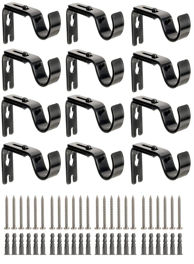 LISHINE 12 Pcs Curtain Rod Bracket for 1 Inch Rod, Adjustable Curtain Rod Brackets Black Curtain Rod Holders Heavy Duty Curtain Rod Hardware Brackets Single Rod Bracket for Wall Mount - Image 1