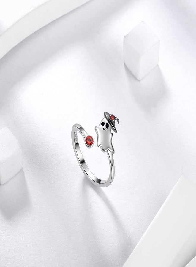 Aurora Tears Ghost Halloween Ring - 925 Sterling Silver Red Crystal Charms Cute Ghost Jewelry Gifts for Women Party Costume Accessories Jewelry DR0136W - Image 5